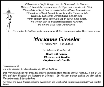 Anzeige von Marianne Gieseler von Westfälische Nachrichten