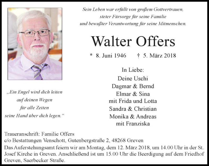  Traueranzeige für Walter Offers vom 10.03.2018 aus Westfälische Nachrichten