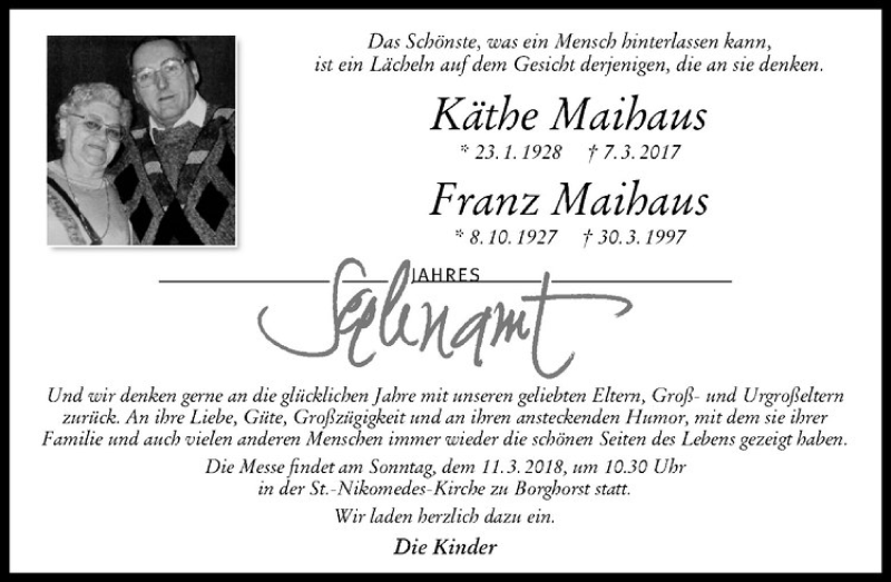  Traueranzeige für Franz Maihaus vom 03.03.2018 aus Westfälische Nachrichten