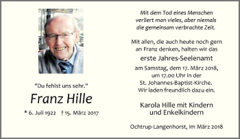 Anzeige von Franz Hille von Westfälische Nachrichten