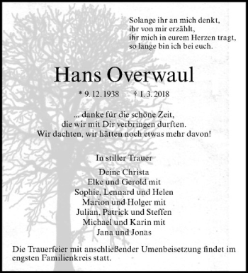 Anzeige von Hans Overwaul von Westfälische Nachrichten