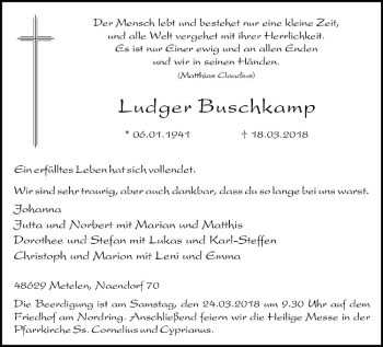 Anzeige von Ludger Buschkamp von Westfälische Nachrichten