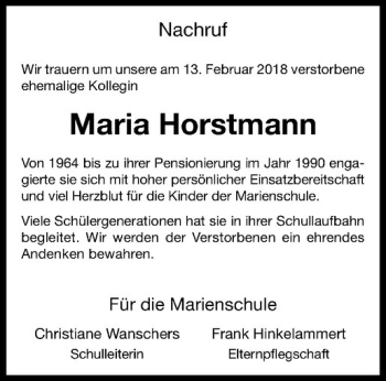Anzeige von Maria Horstmann von Westfälische Nachrichten