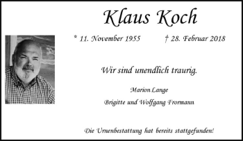 Anzeige von Klaus Koch von Westfälische Nachrichten