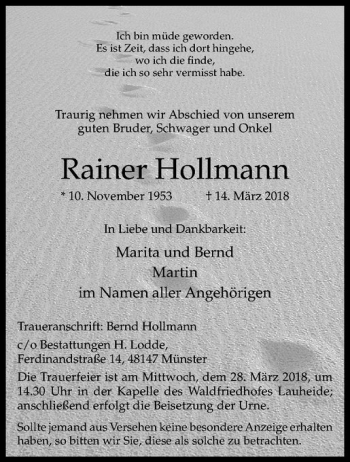 Anzeige von Rainer Hollmann von Westfälische Nachrichten