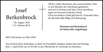 Anzeige von Josef Berkenbrock von Westfälische Nachrichten
