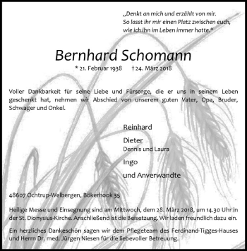 Anzeige von Bernhard Schomann von Westfälische Nachrichten