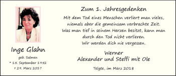 Anzeige von Inge Flahn von Westfälische Nachrichten