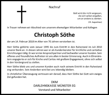 Anzeige von Christoph Söthe von Westfälische Nachrichten