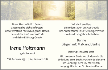 Anzeige von Irene Holtmann von Westfälische Nachrichten