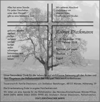 Anzeige von Rainer Dieckmann von Westfälische Nachrichten