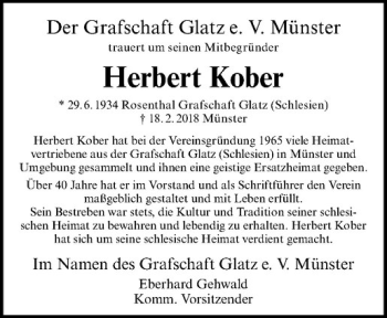 Anzeige von Herbert Kober von Westfälische Nachrichten