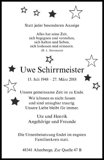 Anzeige von Uwe Rudolf Jochheim von Westfälische Nachrichten