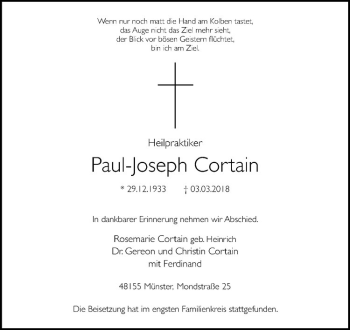 Anzeige von Paul-Joseph Cortain von Westfälische Nachrichten