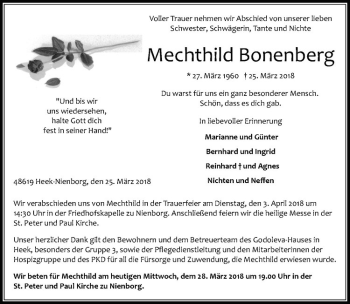 Anzeige von Mechthild Bonenberg von Westfälische Nachrichten