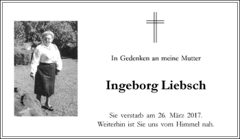 Anzeige von Ingeborg Liebsch von Westfälische Nachrichten