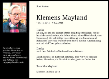Anzeige von Klemens Mayland von Westfälische Nachrichten