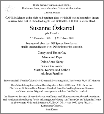 Anzeige von Susanne Özkartal von Westfälische Nachrichten