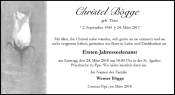 Anzeige von Christel Bögge von Westfälische Nachrichten