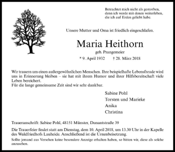 Anzeige von Maria Heithorn von Westfälische Nachrichten