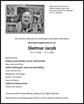 Anzeige von Dietmar Jacob von Westfälische Nachrichten