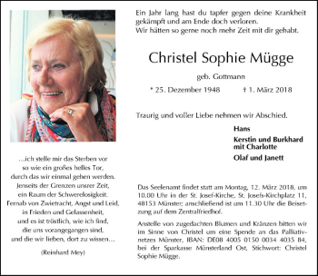 Anzeige von Christel Sophie Mügge von Westfälische Nachrichten