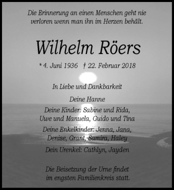Anzeige von Wilhelm Röers von Westfälische Nachrichten