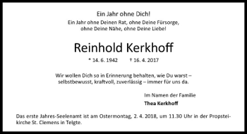 Anzeige von Reinhold Kerkhoff von Westfälische Nachrichten