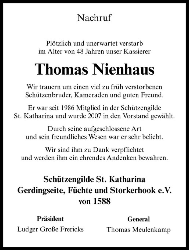  Traueranzeige für Thomas Nienhaus vom 24.03.2018 aus Westfälische Nachrichten