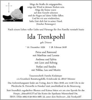 Anzeige von Ida Trenkpohl von Westfälische Nachrichten