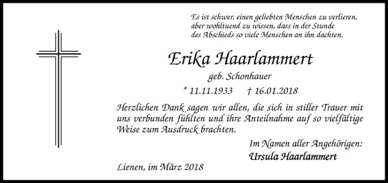  Traueranzeige für Erika Haarlammert vom 24.03.2018 aus Westfälische Nachrichten