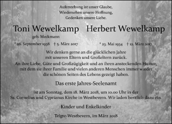 Anzeige von Herbert Wewelkamp von Westfälische Nachrichten