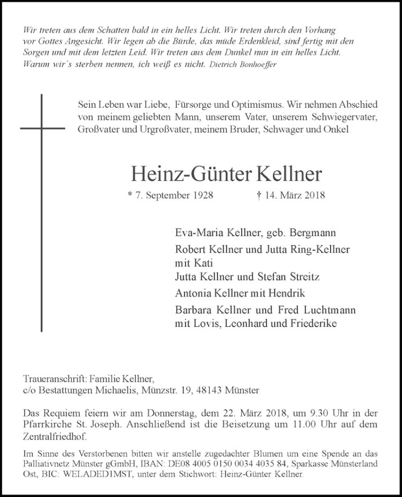  Traueranzeige für Heinz-Günter Kellner vom 17.03.2018 aus Westfälische Nachrichten