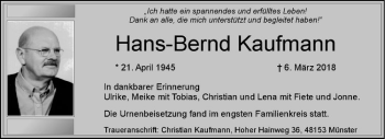 Anzeige von Hans-Bernd Kaufmann von Westfälische Nachrichten