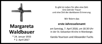 Anzeige von Margareta Waldbauer von Westfälische Nachrichten