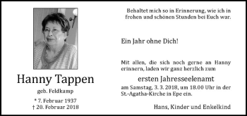 Anzeige von Hanny Tappen von Westfälische Nachrichten