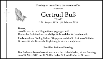 Anzeige von Gertrud Buß von Westfälische Nachrichten