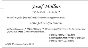 Anzeige von Josef Möllers von Westfälische Nachrichten