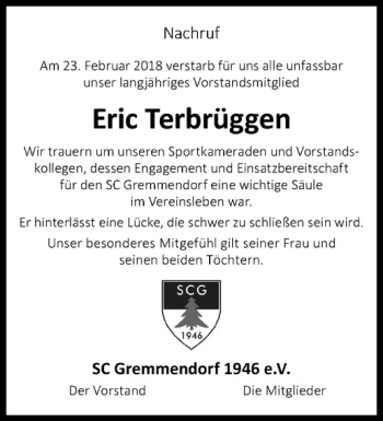 Anzeige von Eric Terbrüggen von Westfälische Nachrichten