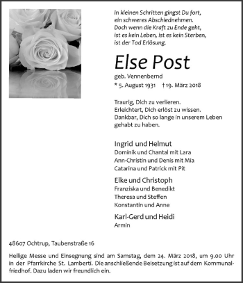 Anzeige von Else Post von Westfälische Nachrichten