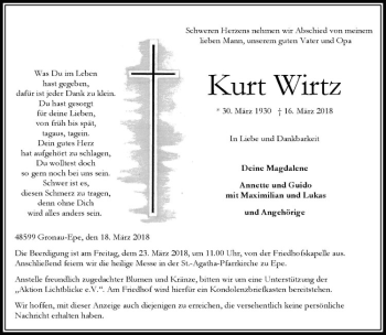 Anzeige von Kurt Wirtz von Westfälische Nachrichten