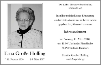 Anzeige von Erna Große Holling von Westfälische Nachrichten
