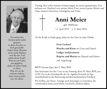 Anzeige von Anni Meier von Westfälische Nachrichten
