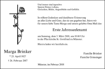 Anzeige von Marga Brinker von Westfälische Nachrichten