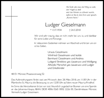 Anzeige von Ludger Giselmann von Westfälische Nachrichten
