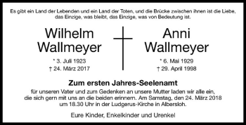 Anzeige von Anni Wallmeyer von Westfälische Nachrichten