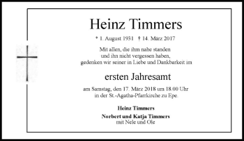 Anzeige von Heinz Timmers von Westfälische Nachrichten