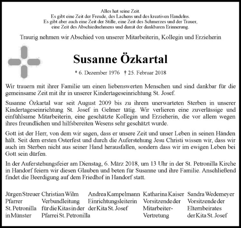  Traueranzeige für Susanne Özkartal vom 03.03.2018 aus Westfälische Nachrichten