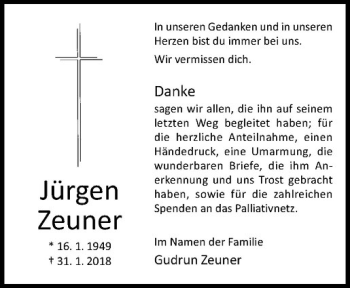 Anzeige von Jürgen Zeuner von Westfälische Nachrichten