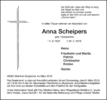 Anzeige von Anna Scheipers von Westfälische Nachrichten